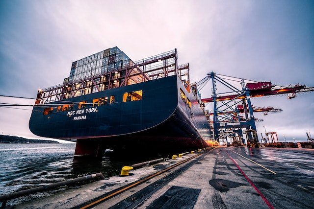 Giant ship at harbour getting ready to depart with well fixed marine electrical system